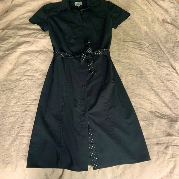 loft black shirt dress Anne Taylor Loft Black Belted Shirt Dress with short sleeves, size 2